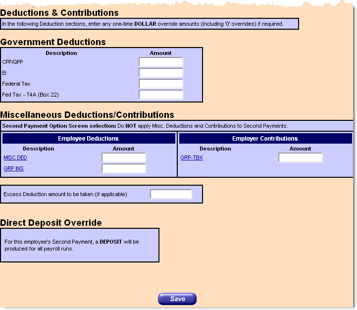 Second Payment - bottom of screen - deductions sections.